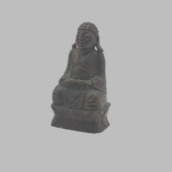 VTG Wooden Carved Oriental Meditating Buddha Art Figurine Korean Antique Wood